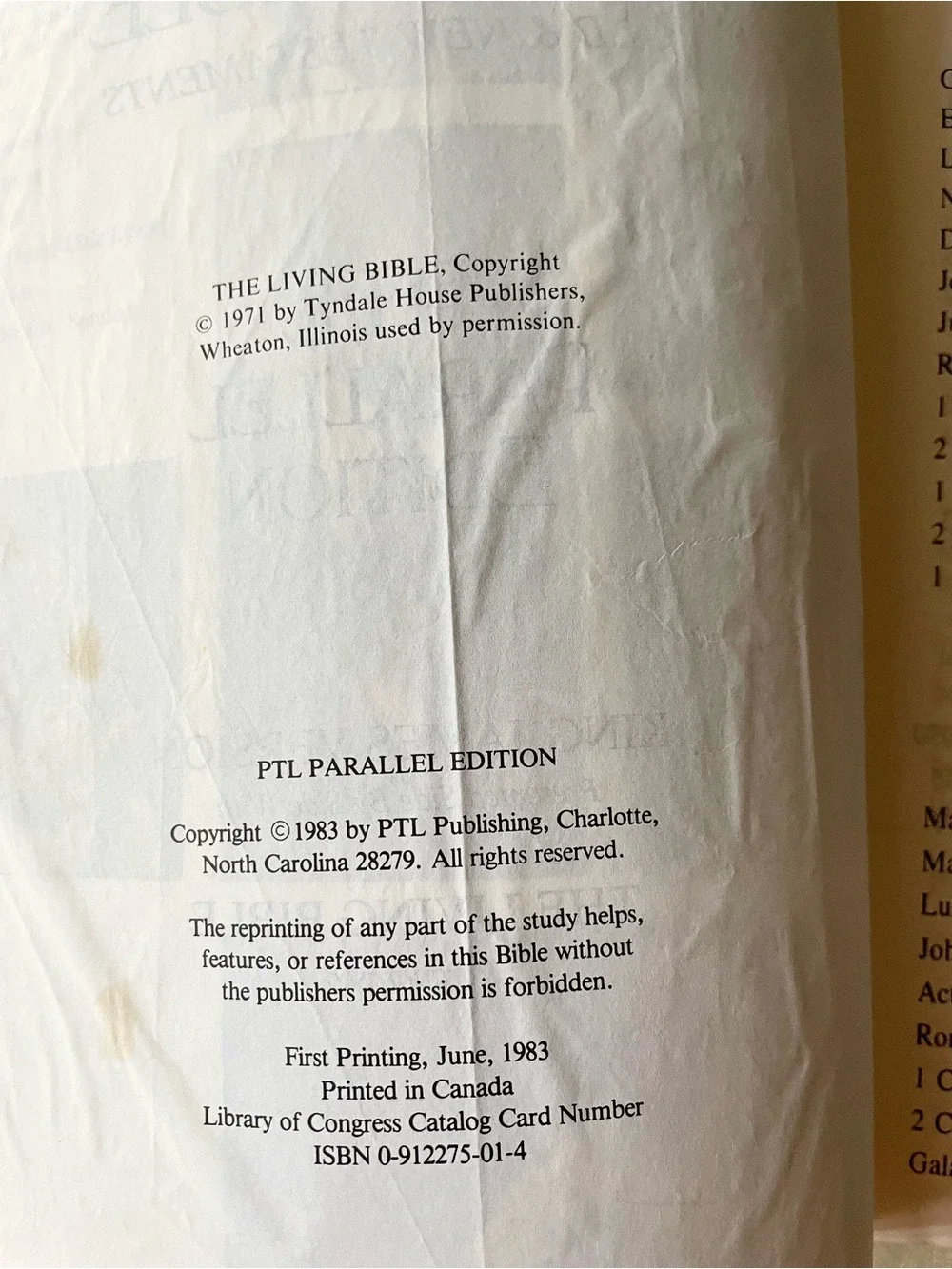 PTL Parallel Bible KJV & The Living Bible Large Print Burgundy Leatherette 1983